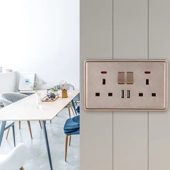 

SOONHUA 2 Gang 13A Socket Dual 2.1A USB Ports Socket Power Supply Panel Wall Plug Socket With Indicator Switch UK Standard