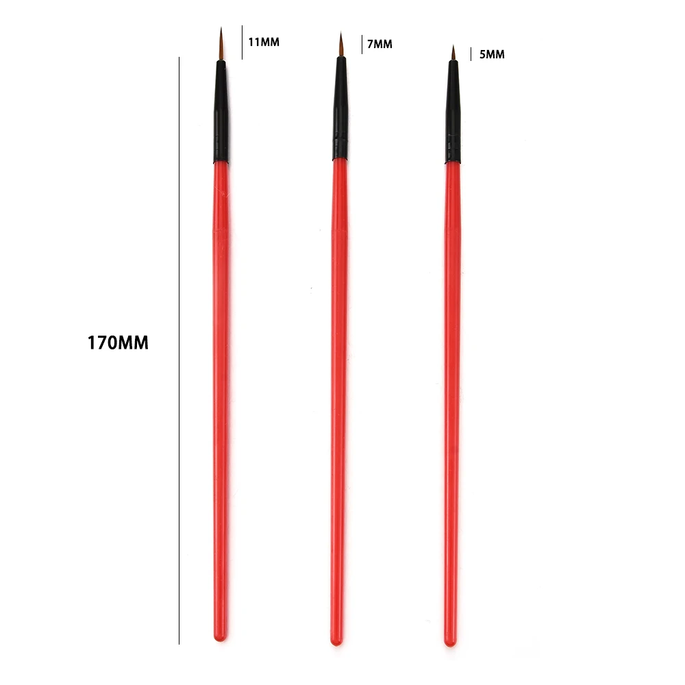 3Pcs Acrylic French Stripe Nail Art Liner Brush Set 3D Tips Manicure Ultra-thin Line Drawing Pen UV Gel Brushes Painting Tools