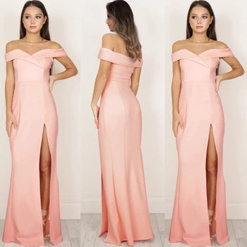 

Maxi Split Party Dress Women Slash Neck Off Shoulder 2020 Summer Solid A Line Long Elegant Party Evening Sexy Vestidos D30