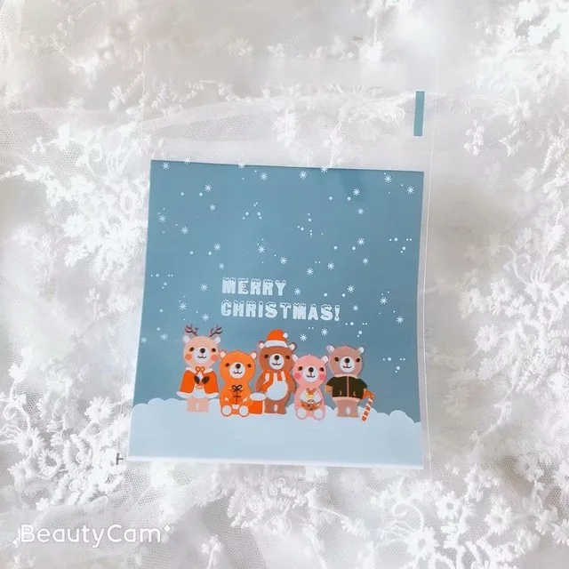 50pcs Рождество Санта Снег торт, печенье, сладости сладкие вечерние Пластиковые Конфеты мешочек для печенья подарочные пакеты подарочные целлофановые пакеты - Цвет: 50pcs
