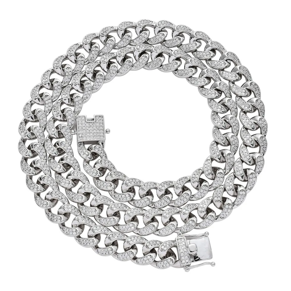 Мужское хип-хоп ожерелье с цирконом AAA высокое качество 12 мм кубинские цепочки ожерелье s хип-хоп CZ ювелирные изделия