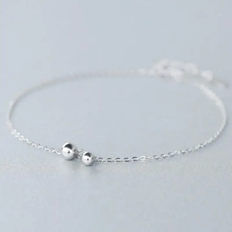 Аутентичные 925 пробы серебряные круглые бусины ножные браслеты для женщин модные летние ювелирные изделия лодыжки ноги цепи