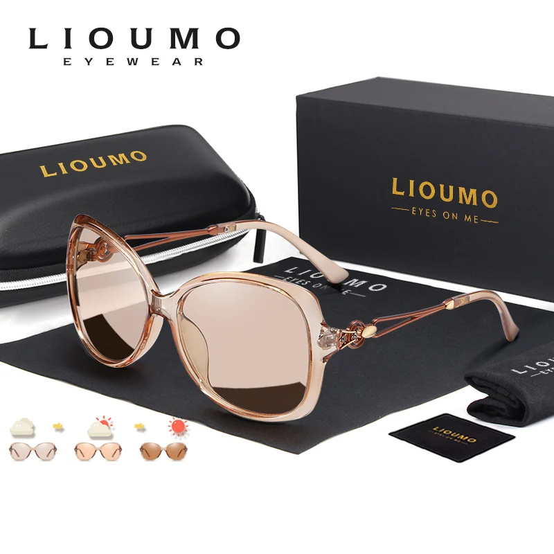 LIOUMO Occhiali da sole da donna polarizzati femminili Glae fotocromatici Shopping Eyewear Fahion Tea Frame UV400 zonnebril_voghion.com