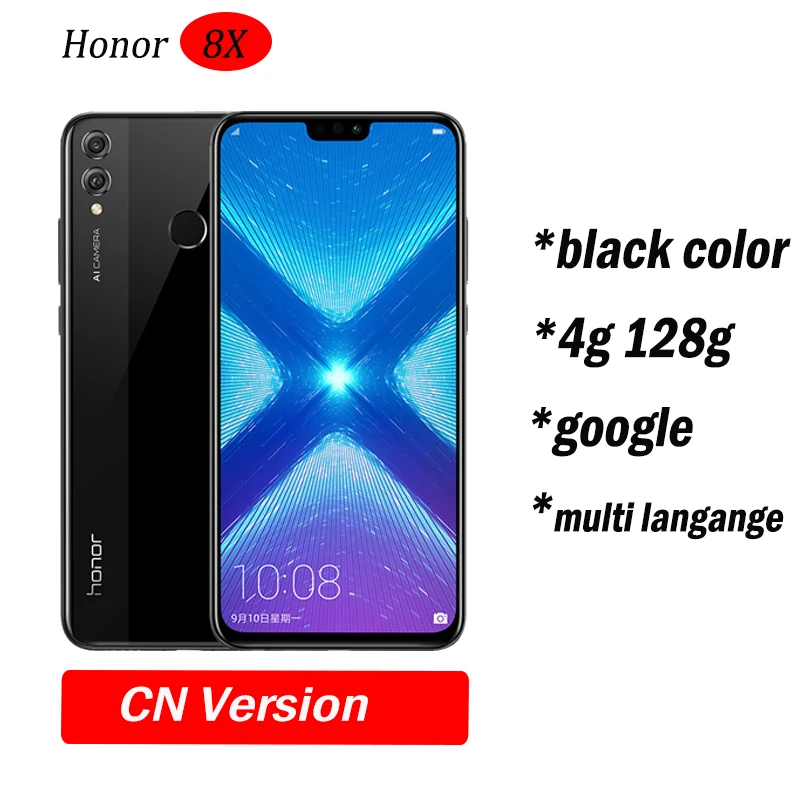 Глобальный Встроенная память Huawe Honor 8X6,5 ''полный экран ОТА обновление смартфон не 8x max мобильного телефона Android 8,1 Восьмиядерный отпечаток пальца ID - Цвет: 4g128 Black