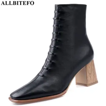 

ALLBITEFO hot sale genuine leather women boots simple style Autumn Winter ankle boots comfortable breathable fashion boots
