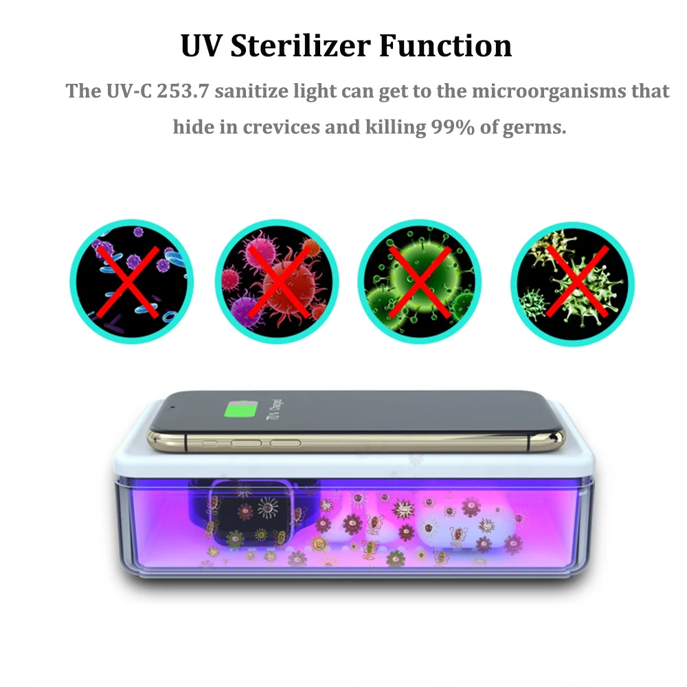 Multifuncional da Função da Aromaterapia da Caixa do Carregador do Esterilizador sem Fio uv do Desinfetante da Luz dos Líquidos de Limpeza do Telefone Desinfecção Caixa Celular uv sem Fio 2 Carregadores sem Fio