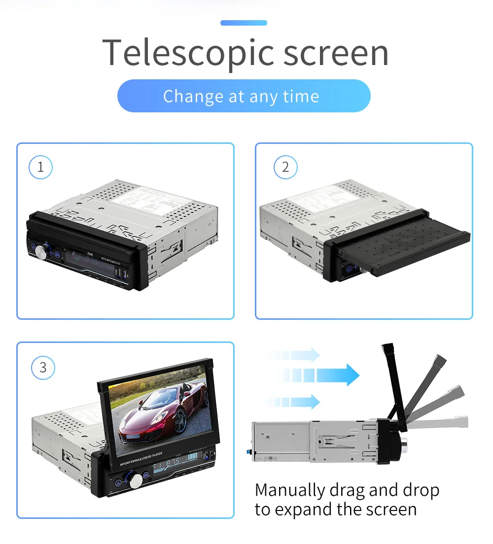  1din 7 Inch HD Touch Screen Car Multimedia Player RDS FM Bluetooth SD Stereo Universal MP5 Player S