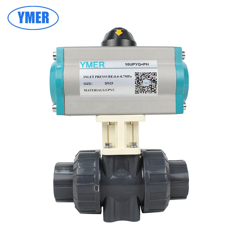 Двойного действия НПВХ Пневматический шаровой кран двойное соединение пластиковые шаровые краны с сильной коррозионной устойчивостью