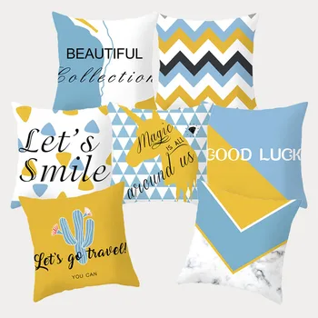 

Nordic Style Yellow Blue Geometric Cushion Cover Simple Home Decoration Polyester Pillowcases Decorative Sofa Cushions