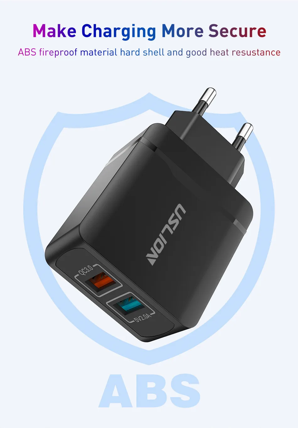 USLION EU Plug Dual USB зарядное устройство Быстрая зарядка 3,0 зарядное устройство для быстрой зарядки мобильного телефона s для iPhone XS X samsung Galaxy S9 S10 Plus