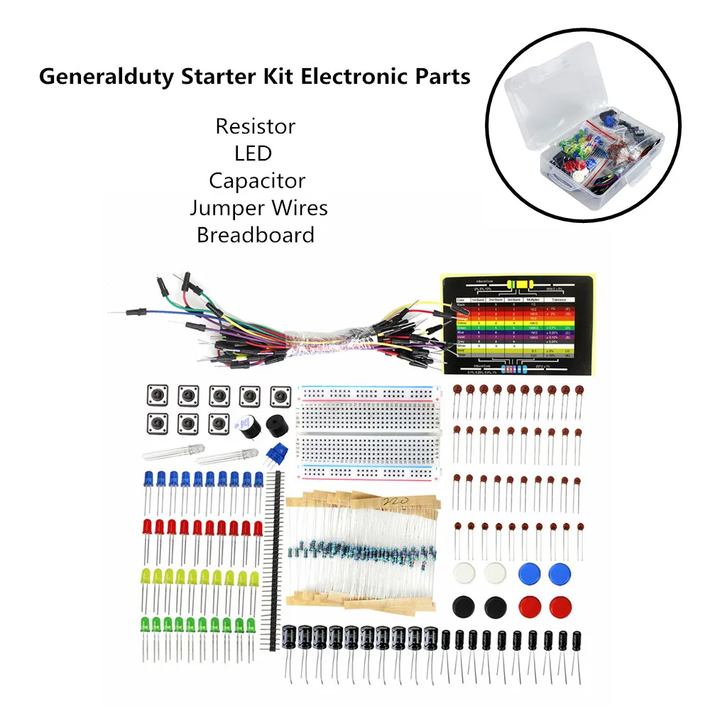 Starter-Kit-Resistor-LED-Capacitor-Jumper-Wires-Breadboard-Generalduty ...