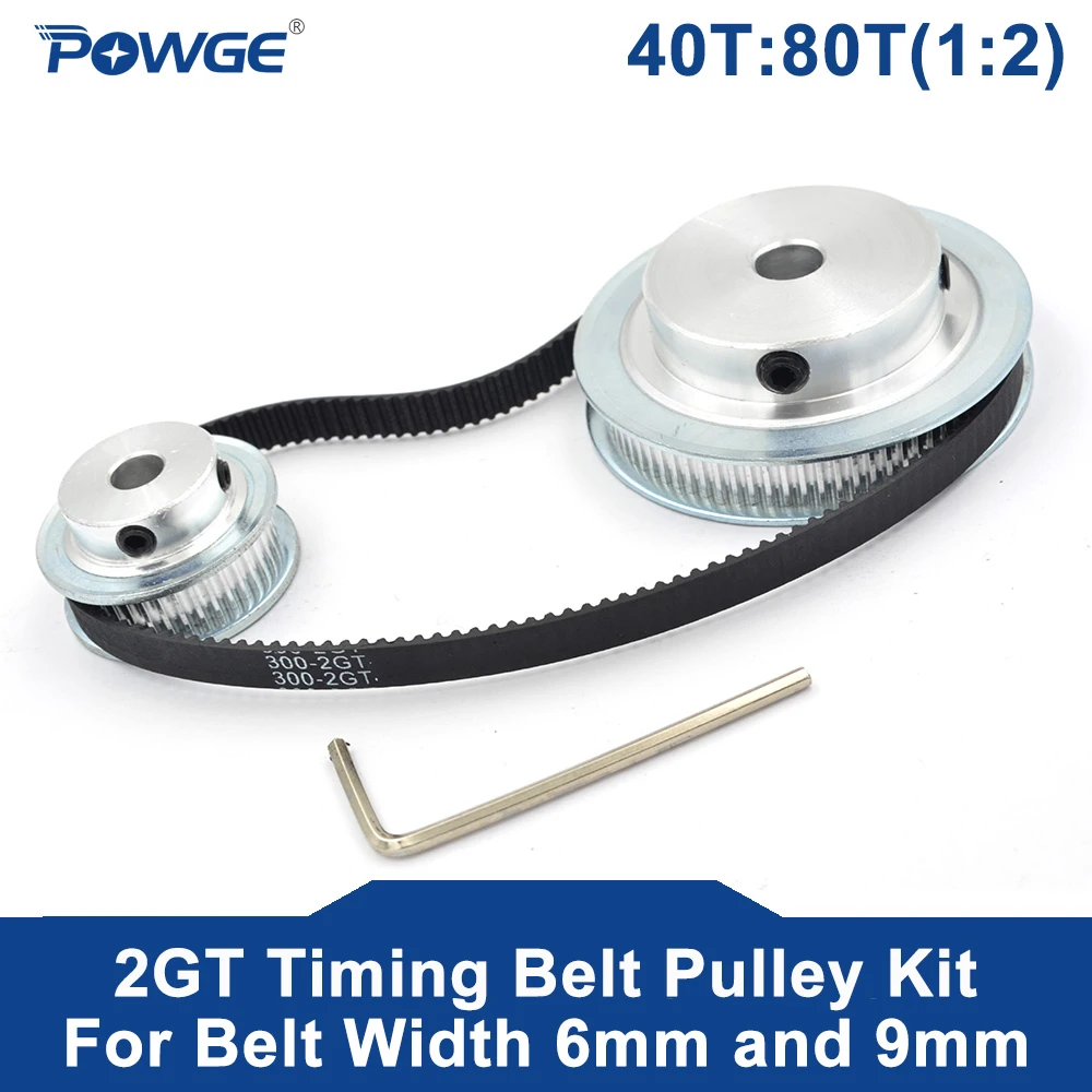 Qingn-Timing Belt Pulley Synchronous Timing Pulley 40T:80T 1:2 Speed Ratio for 300-2GT Belt Width 6/9mm Kit Strong and Sturdy 2M/2GT 40 Teeth 80 Teeth Bore 5-20mm Set 