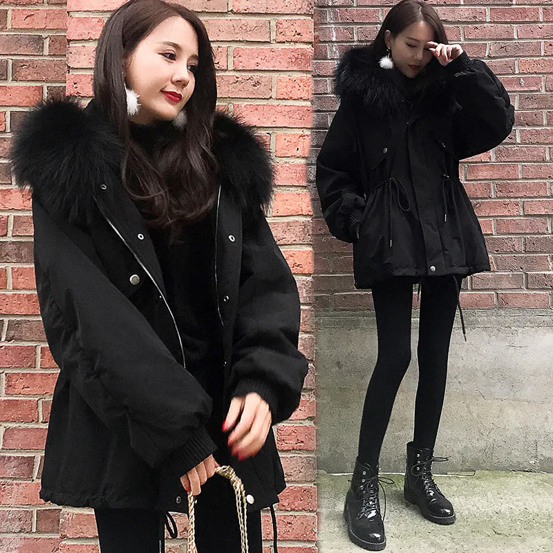 

Cotton-padded Jacket Women's 2018 New Style off Season Coat Winter Women's Thick Fur Collar Short Short-height Mid-length Cotton