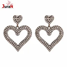 Juran преобладают преувеличенные модные хрустальные серьги Двойные сердца суженные большие черные Серебряные женские Висячие серьги ювелирные изделия