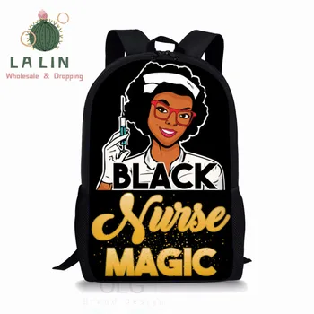 

LALIN Vintage Work Backpack For Women Black Nurse Magic Printing Schoolbag Kids Causal Women's Large Backpacks Shoulder Book Bag