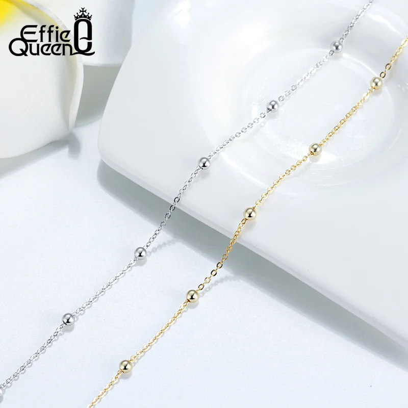Silver Anklets Effie Queen Women Real 925 Silver Eclipti with 8pcs Beads on Foot Leg Chain Jewelry Beach Gift SA05