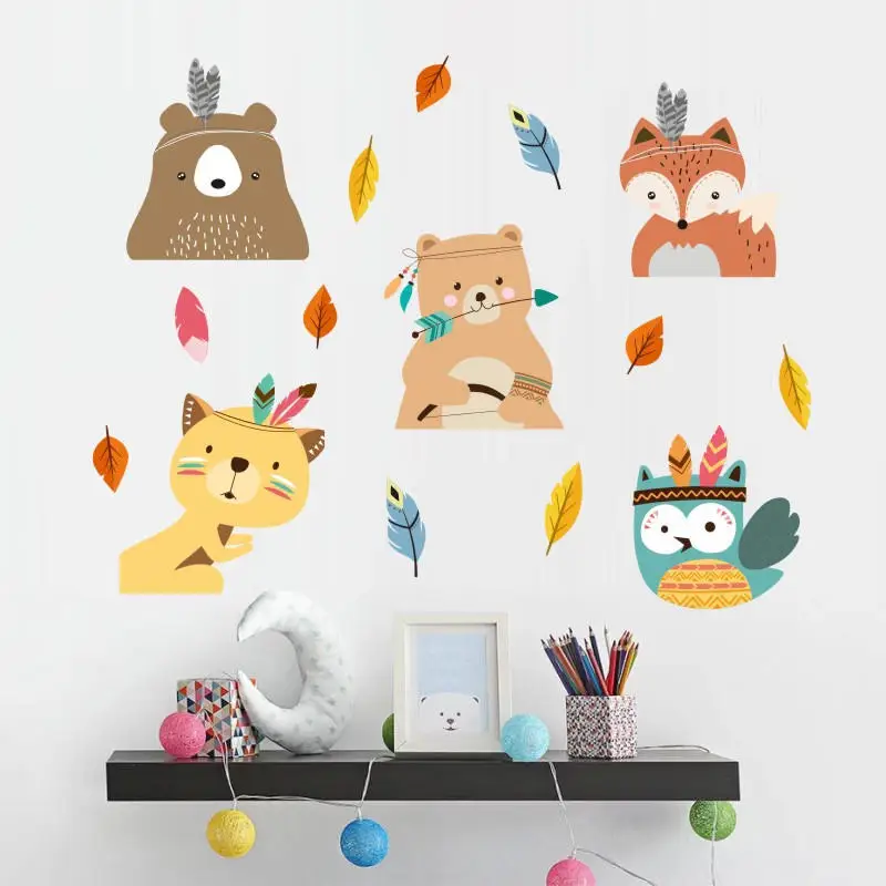 Vacclo, индийский стиль, животные, медведь, лиса, кошка, наклейки на стену для детской комнаты, спальни, гостиной, самоклеящиеся наклейки на стены, обои
