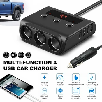 

Mayitr 1pc 12V 3 Way Multi Socket Car Cigarette Splitter Lighter Adapter 4 Way USB Plug Charger With Red Digital LED Screen