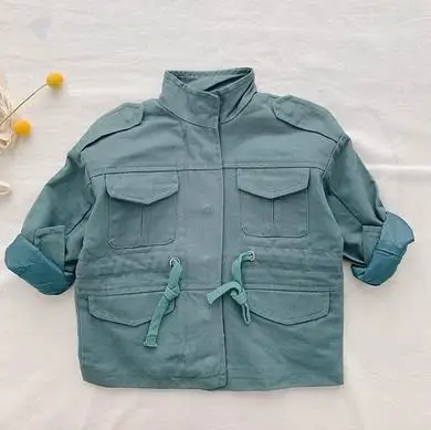 Синий Spring Autumn Baby Jacket Clothes Sequins Loose Boys Windbreaker Coats Multi Pockets Drawstring Children Outerwear 24M-6T - Цвет: Синий