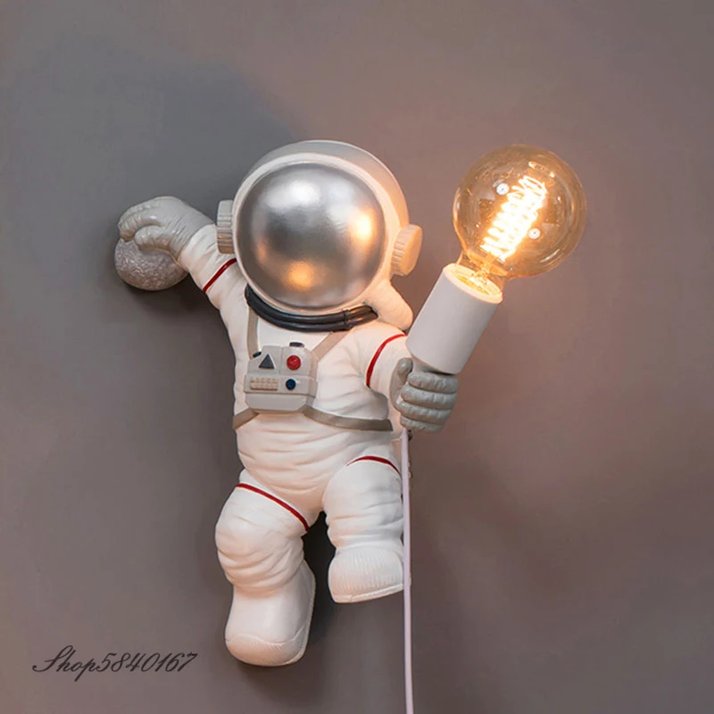 Space Man Wall Lamp Living Room Decoration Astronaut Wall Sconce Creative Resin Light Loft Bedroom Lamp Light Art Deco