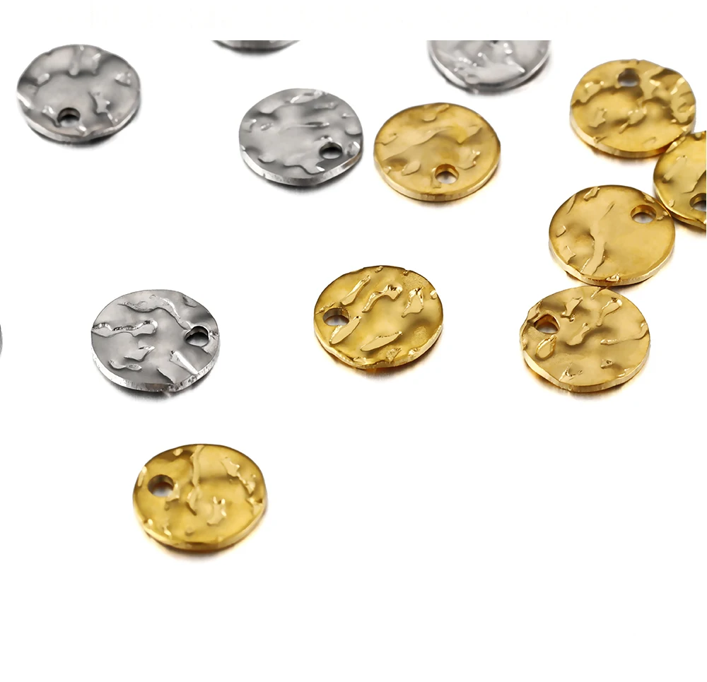 30 Stück 8–12 mm Gold Edelstahl rund gehämmerte Charms Anhänger für DIY Ohrringe Armband Halskette Schmuckherstellung Großhandel – Detail 3