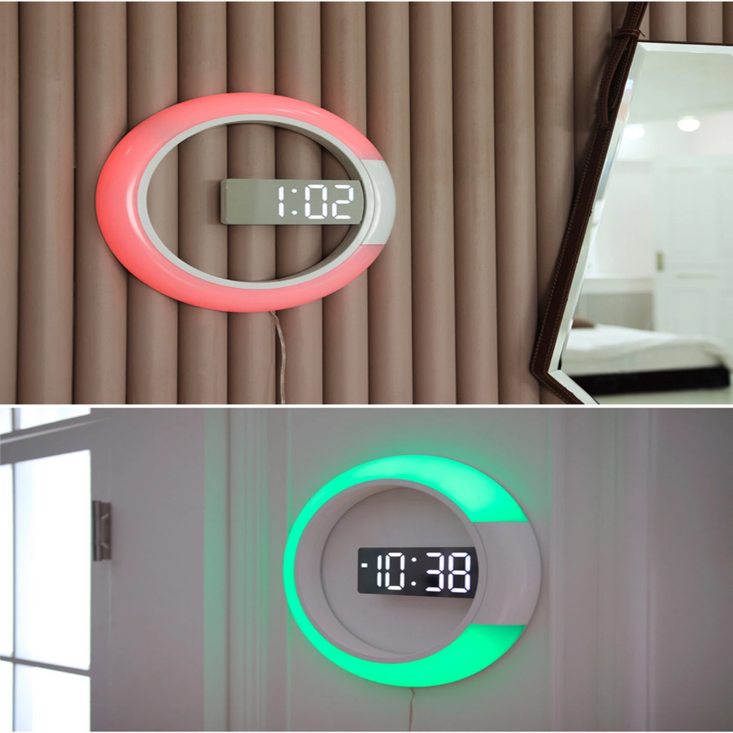 white clock 7 Colors Modern LED Digital Watch Alarm Clock Mirror Hollow Wall Clock Temperature Nightlight For Home Living Room Decorations silent clock