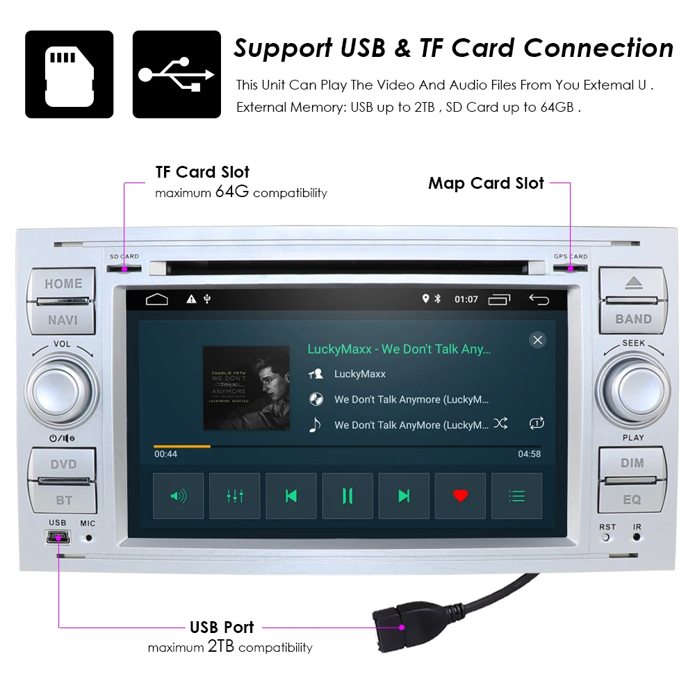 Hizpo Автомобильный мультимедийный плеер Android 9,0 gps Авторадио 2 Din 7 дюймов для Ford/Mondeo/Focus/Transit/C-MAX/S-MAX/Fiesta 2 Гб ram карта