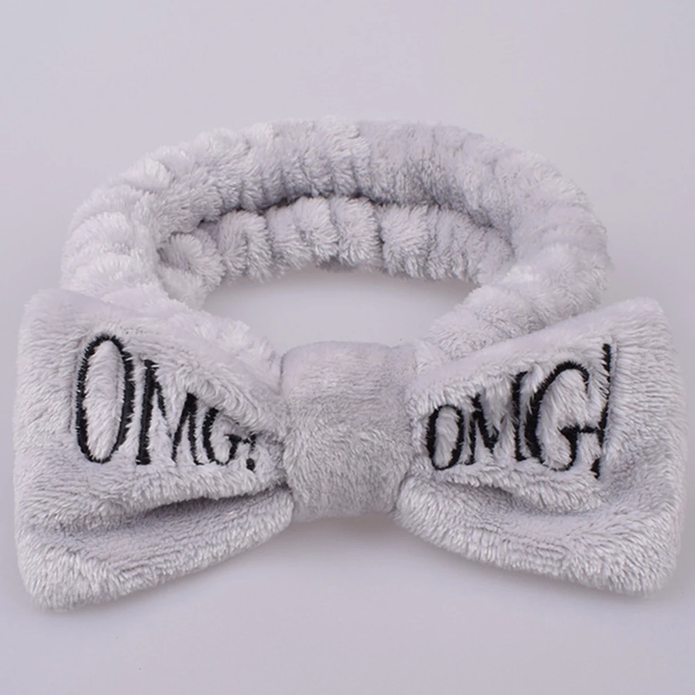 Флисовые повязки с бантиком и надписью OMG для женщин и девушек, милые повязки для волос, повязки для волос, головные уборы, аксессуары для волос - Цвет: Gray