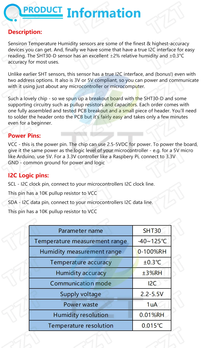 SHT30 SHT30-D I2C-Schnittstelle Digitalausgang Temperatur-Feuchtigkeitssensor TZT Genauigkeit Breakout Wetter SHT30-DIS für Arduino – Detail 1