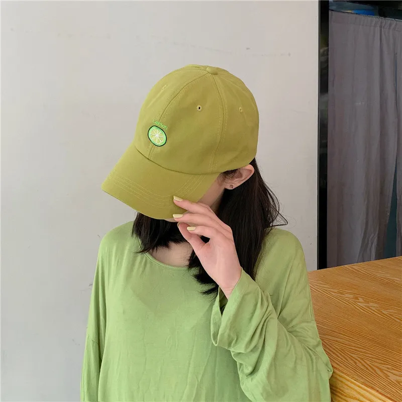 

Ladies Baseball Cap Green Black Beige Letter Embroidery Lemon pattern Hat Summer Visor Hats For Women