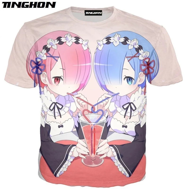 XS 7XL аниме Re:zero Twin Rem косплэй 3D печати для мужчин и женщин летняя одежда футболка с