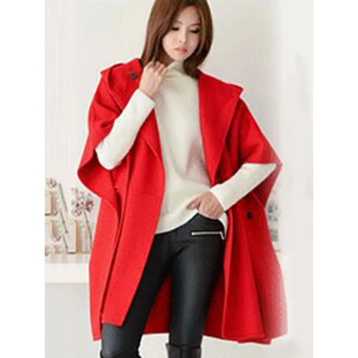 Bohoartist зимнее женское Шерстяное Пальто Плюс Размер накидка тонкое Осеннее пончо Повседневный плащ верхняя одежда свободные Модные женские черные пальто с капюшоном - Цвет: Красный