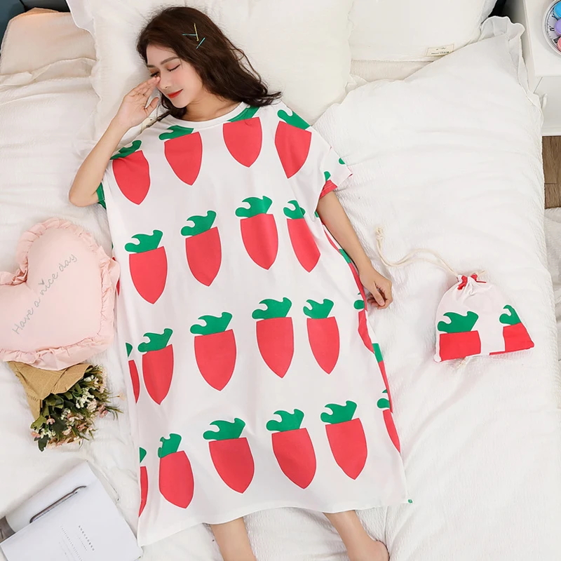 New Arrival Robe Summer Loose Women Cartoon Sleepwear Leisure Short Sleeve Nightgowns Printing Fruits Size M--2XL Nightdress