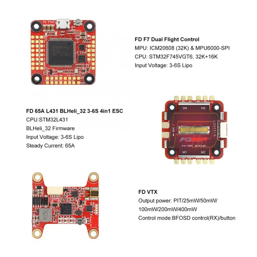 FD765-VTX F7 FC L431 65A BLHeli_32 4 в 1 VTX 3-6S укладки ESC для 180 мм-1000 мм Рамка комплект для радиоуправляемого дрона