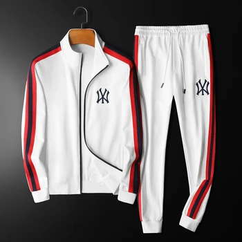 

2020 spring and autumn new men's casual fitness embroidery sport suit men's zipper cardigan jacket and trousers