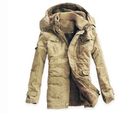 khaki Мужская парка Fdfklak размера плюс L-5XL, куртка средней длины с капюшоном, свободное хлопковое пальто, толстая шапка Abrigo Hombre, мужские одноцветные куртки - Цвет: khaki