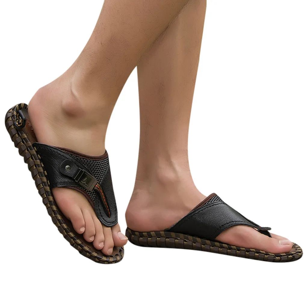 35 Men's Slippers PU Men Shoes Men Summer Beach Flip Flops Beach Breathable Shoes Sandals Male Slipper Flip-Flops Flat Shoes