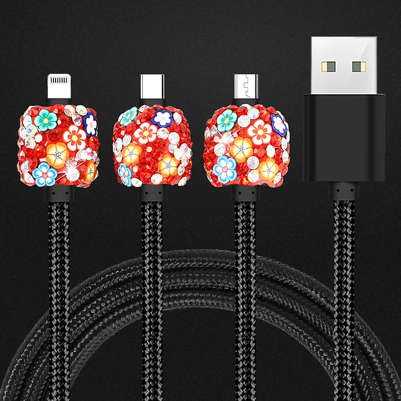 red Data Line Wire Новое универсальное быстрое зарядное устройство со стразами двойной зарядное устройство usb светодиодный дисплей Зажигалка на электропитании для iPhone Xiaomi samsung - Название цвета: red Data Line Wire