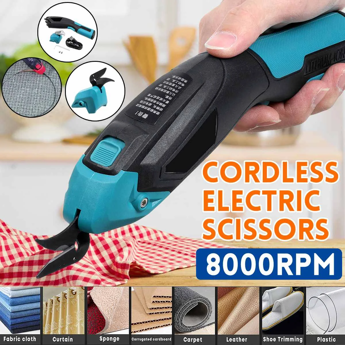 4v Cordless Electric Fabric Scissors Leather Cloth Sewing Scissor