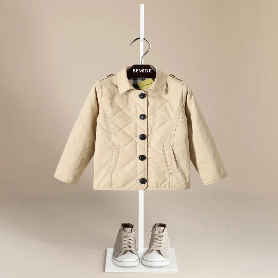 

Kids' Overcoat Winter New Style Fold-down Collar Solid Color Single-Breasted Children Simple Fashion Unisex Warm Cotton-padded C