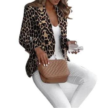 

Women Slim Casual Coat New Fashion Leopard Pattern Fit Blazers Female Long Sleeves Autumn Bodycon Office Lady Outerwear Suit Hot