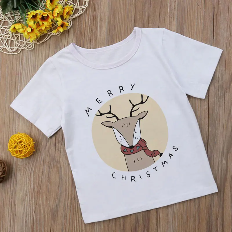 Г. Летняя Рождественская рубашка для мальчиков с принтом оленя, Санта Клауса модные рубашки для девочек в стиле Харадзюку Милая футболка с короткими рукавами с героями мультфильмов удобная детская футболка - Цвет: 4097