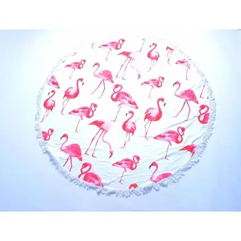 

Terry round towel for beach, 150 cm (pattern: dancing flamingo), арт.3131