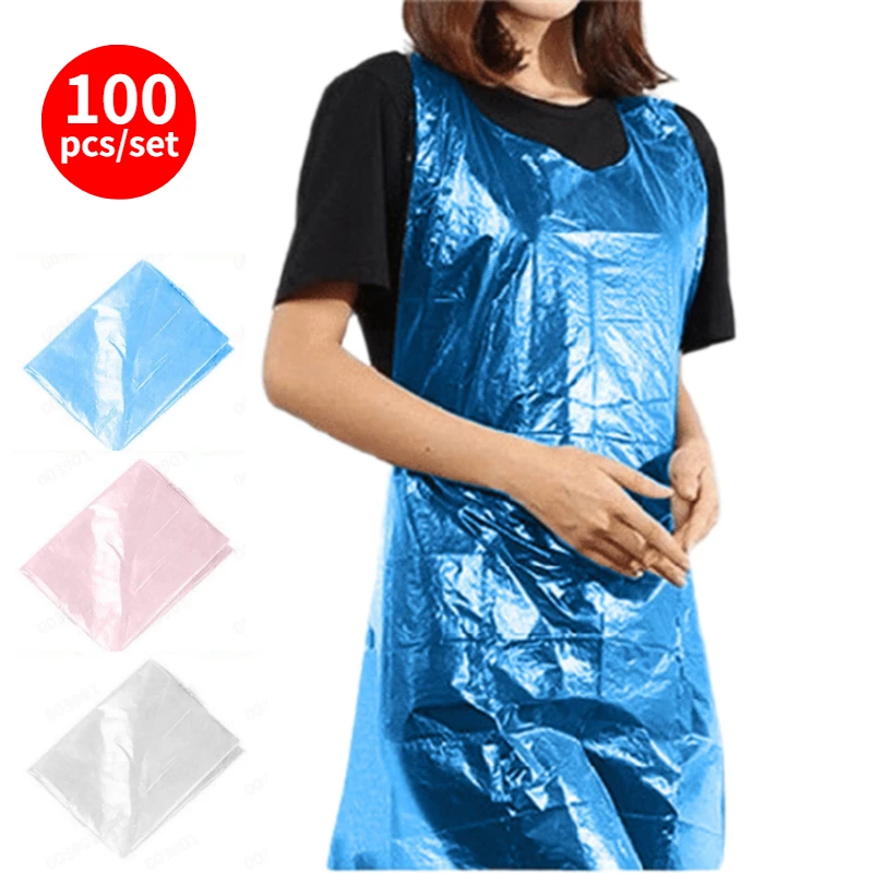 100pcs White Disposable Cleaning Apron Adults Unisex Transparent