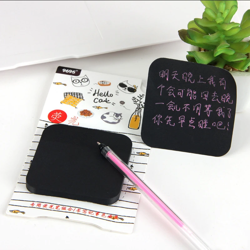

Black Color Sticky Notes With Fluorescent Pen Set 50 Sheets Creative Office Stationery Self-Adhesive Note Pads 2019 New