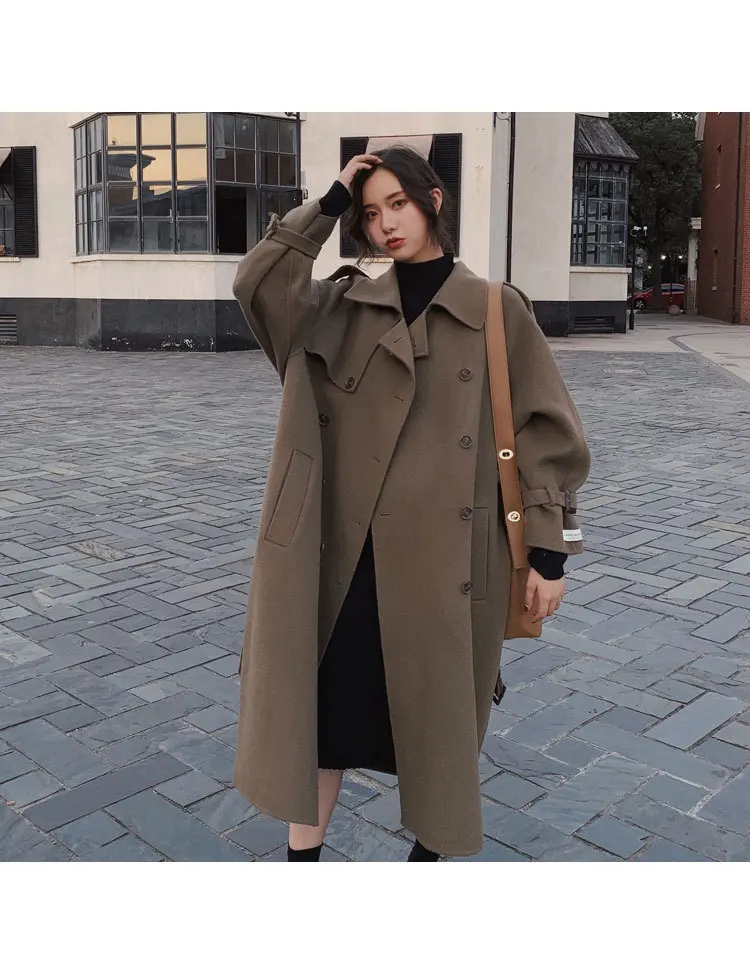 Шерстяное пальто женское длинное пальто зимнее шерстяное пальто больших размеров модное зеленое плотное теплое шерстяное пальто высокого качества
