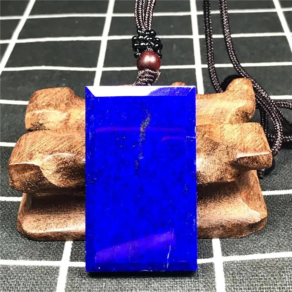 

Genuine Natural Blue Lapis Lazuli Necklace Pendant Jewelry For Woman Men Rectangle Stone Reiki 47x29x7mm Beads Rope Chains AAAAA