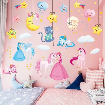 

Cartoon Animals Posters DIY Children's Room Decoration Cute Angle Princess Girl's Bedroom Bedside Wall Background Decor Stickers