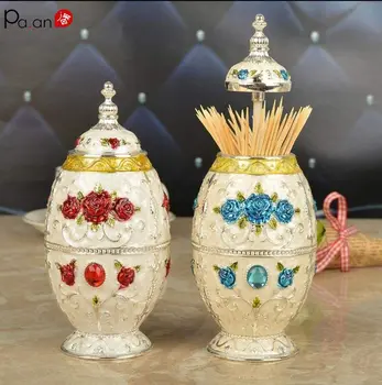

Automatic Toothpick Holder Egg-Shaped Toothpick Dispenser Pattern Retro Diverse Travel Home Gifts Metal Crafts Matryoshka