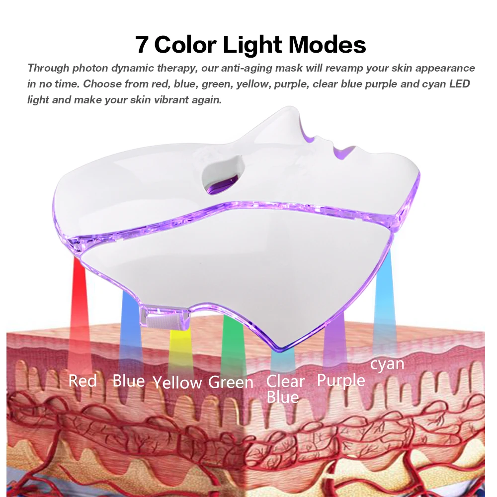 7 Color LED Facial Neck Mask Micro-current LED Photon Mask Remove Wrinkle Acne Skin Rejuvenation Face Beauty Machine